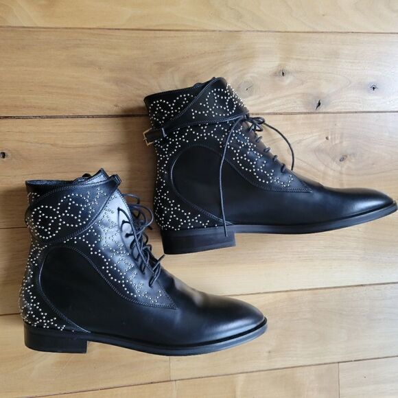 New ALAIA LEATHER!! Black Leather Micro Oeillets Boots Shoes size 40 9 - Picture 1 of 10